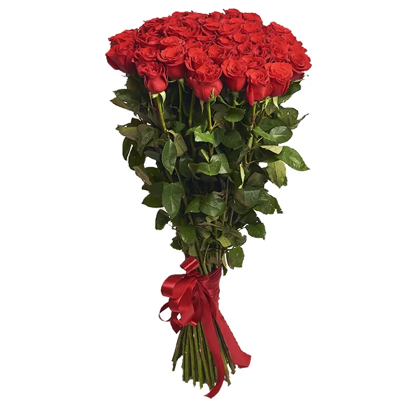 Композиция из 51 метровой розы красного цвета